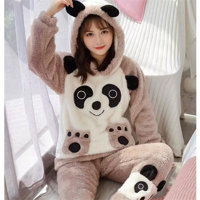 New  Warm Women Pajamas Thickening Hooded Long Sleeve Women 2 Piece Outfit Set Cute Printing Women Home Clothes