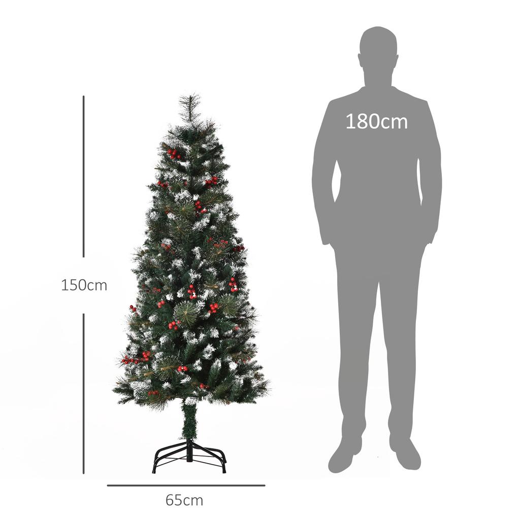 Artificial Christmas Tree with Snow 150cm with 360 Branches 38 Berries Indoor Christmas Decoration Green