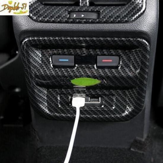 Carbon Fiber Rear USB Charging socket Cover Trim 1X For VW Tiguan 2018-