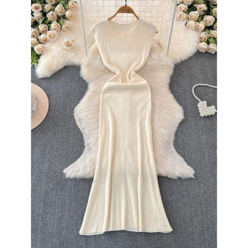 2024 Summer New Arrival Temperament Crew Neck Sleeveless Stretch Waist Hip-Lifting Knitting Dress Mermaid Dress Sheath Dress for Women