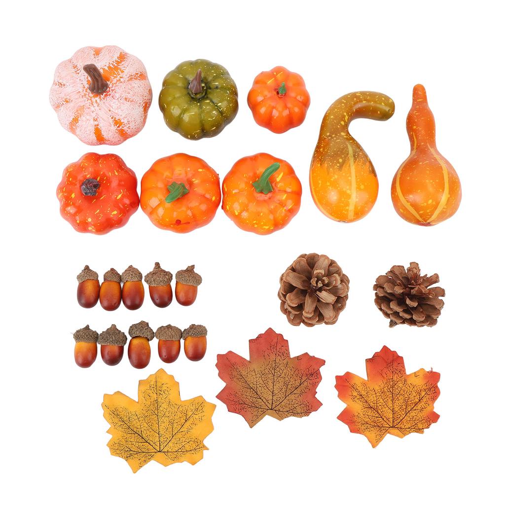 50 Pcs Fall Pumpkin Decor Set 30 Maple Leaves 10 Acorns 2 Pinecones 8 Pumpkins Artificial Gourd Fall Leaves Acorns