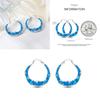 Sparkling Blue Zircon Hoop Earrings Pave U Shape Star Devil Eyes Circle S925 Drop Earring Fit Original Party Jewelry