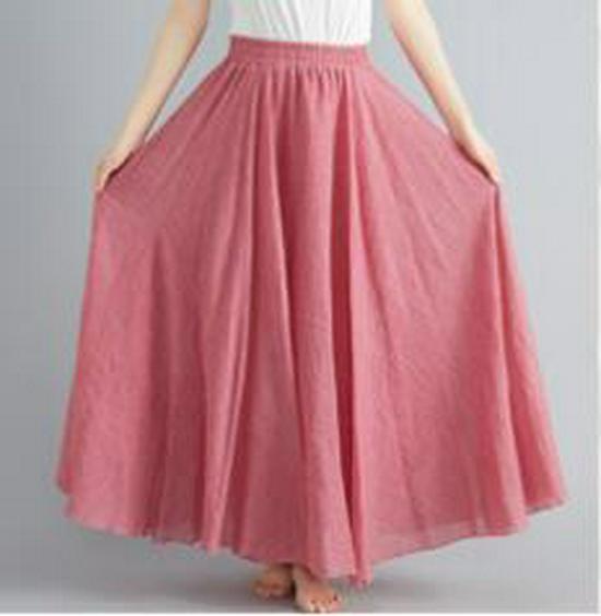 Women's Plus Size Cotton Linen Midi A-Line Skirt with Elastic Waist In 20 Colors