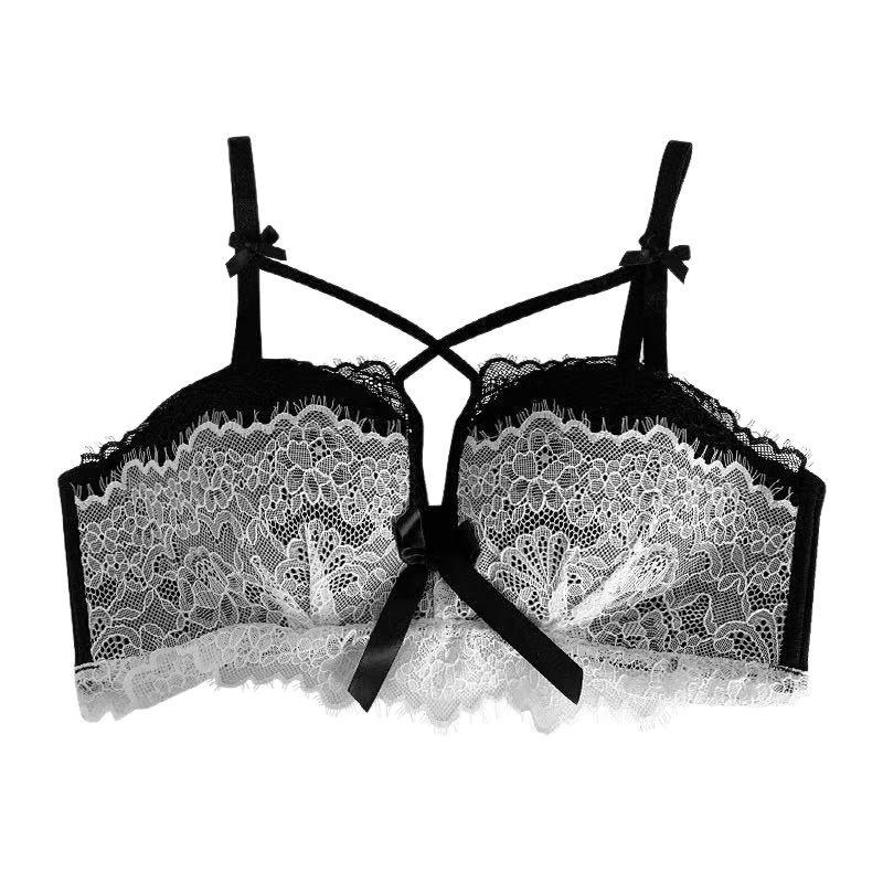 Sexy gather thickened and show large hollow lace bra new small fragrant style pure desire style set