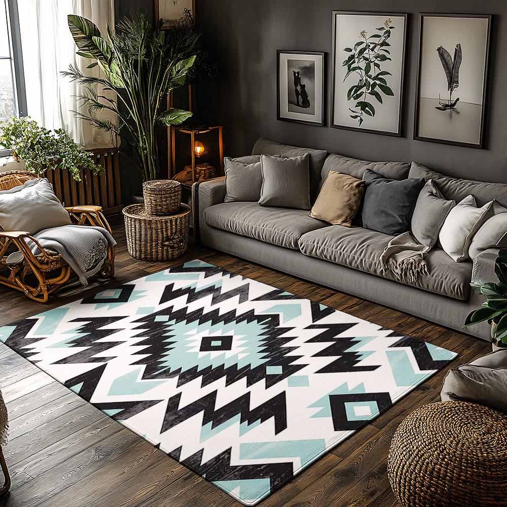 Boho Area Rugs Southwestern Rug Geometric Pattern Mat Tribal Design Floor Decor Non Slip Home Accent Modern Living Room Carpet W 50cmx80cm