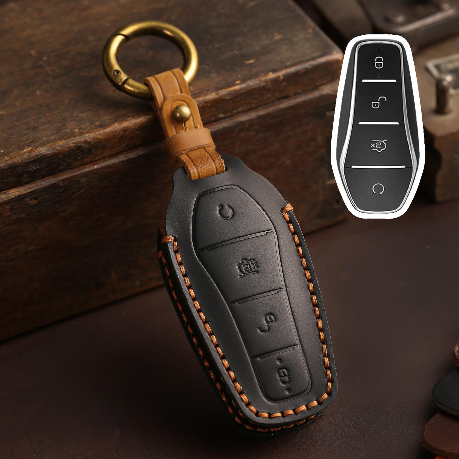 

Leather Car Key Cover Keychain Holder Case Protector for BYD Han Ev Tang Dm/Qin PLUS/Song Pro/MAX/Yuan Dolphin Buckle Remote