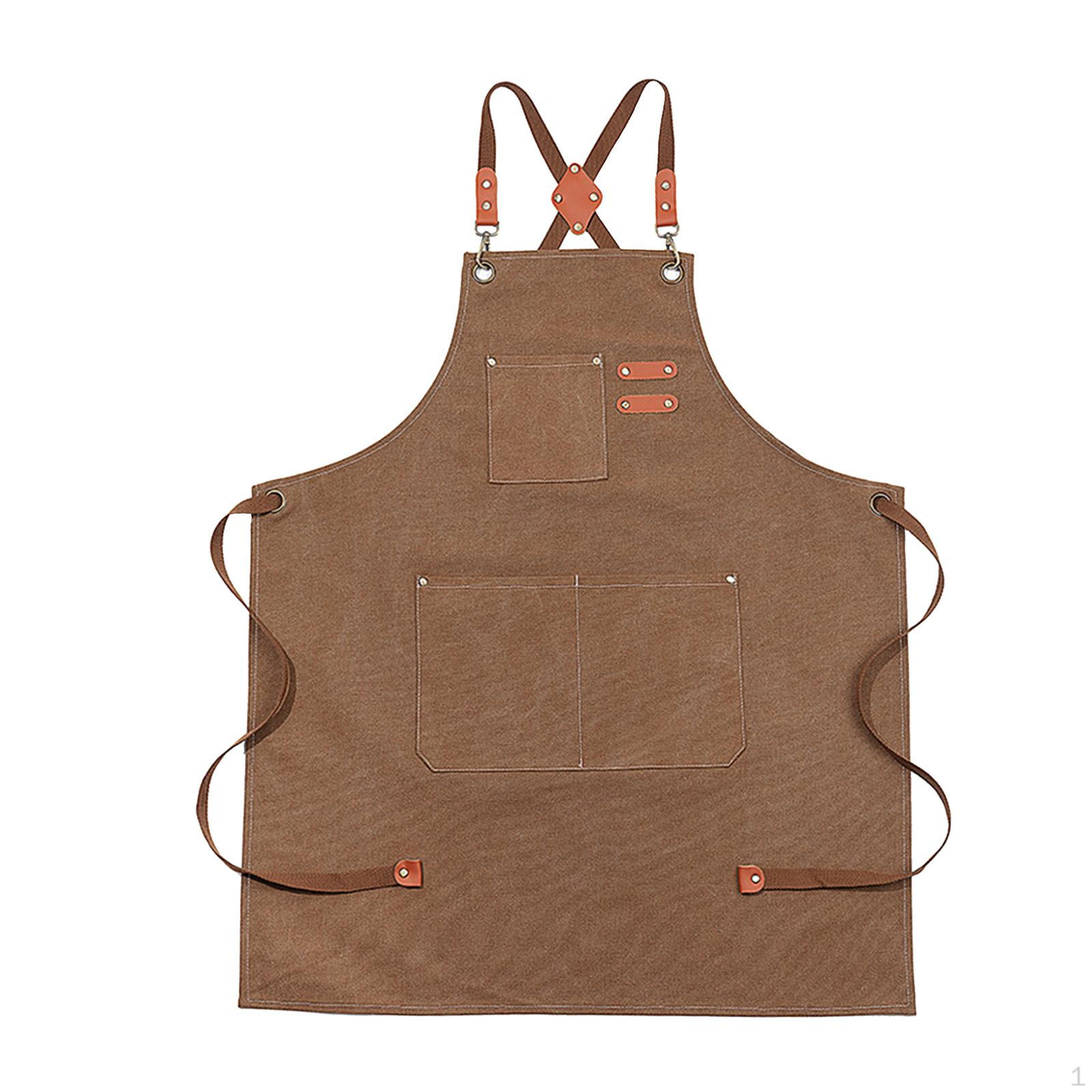 Canvas Apron Bib Cross Back Water Resistant for Men with Pockets Chef Kitchen коричневый