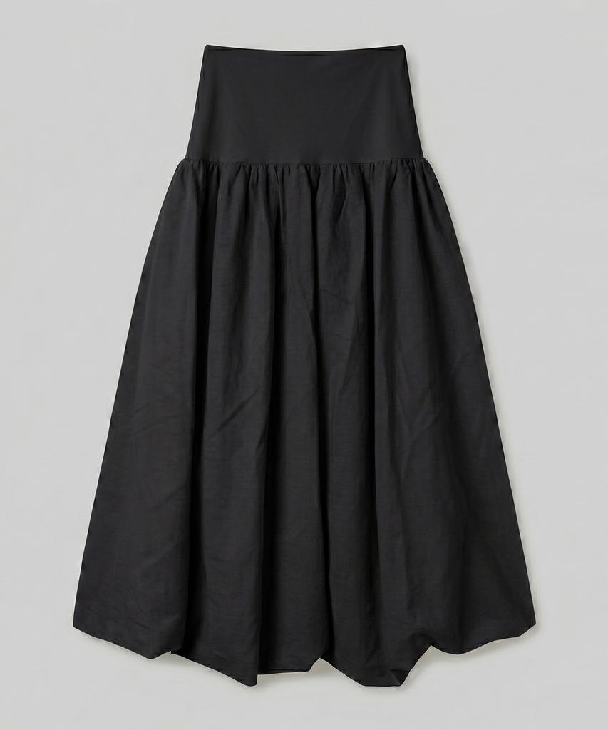 Chix Nylon Linen Voluminous Shirred Balloon Long Skirt White