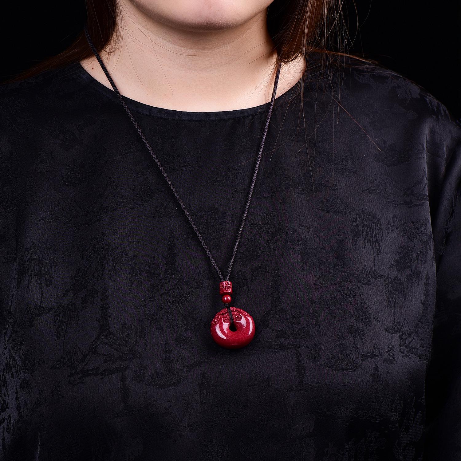 High Content Cinnabar Pixiu Clavicle Chain Pendant - Unisex Sweater Necklace with Ping an Kou Design Authentic High Content Cinnabar (about 80%)