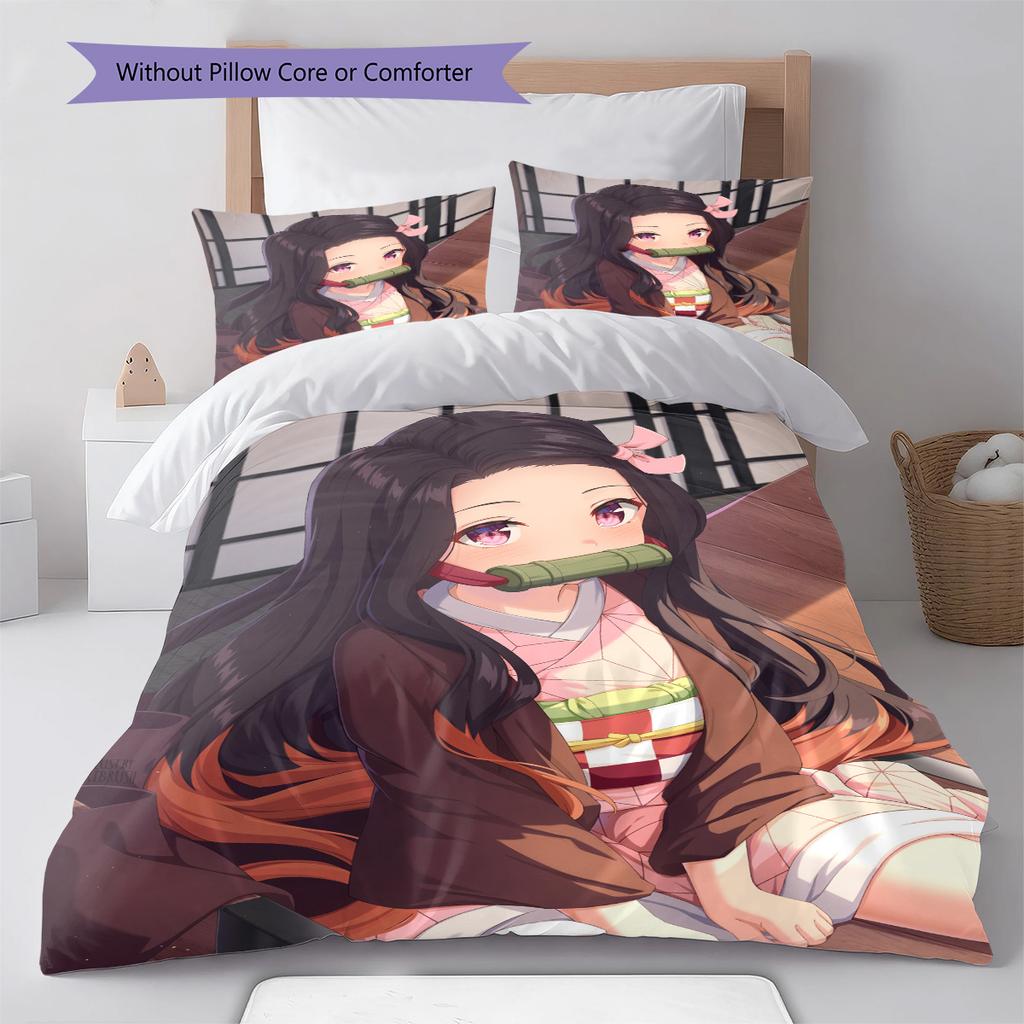 Demon Slayer Nezuko Kamado Relax Pose Bedding Set Anime Duvet Cover Polyester Comforter Cover Bedroom Set -QJY