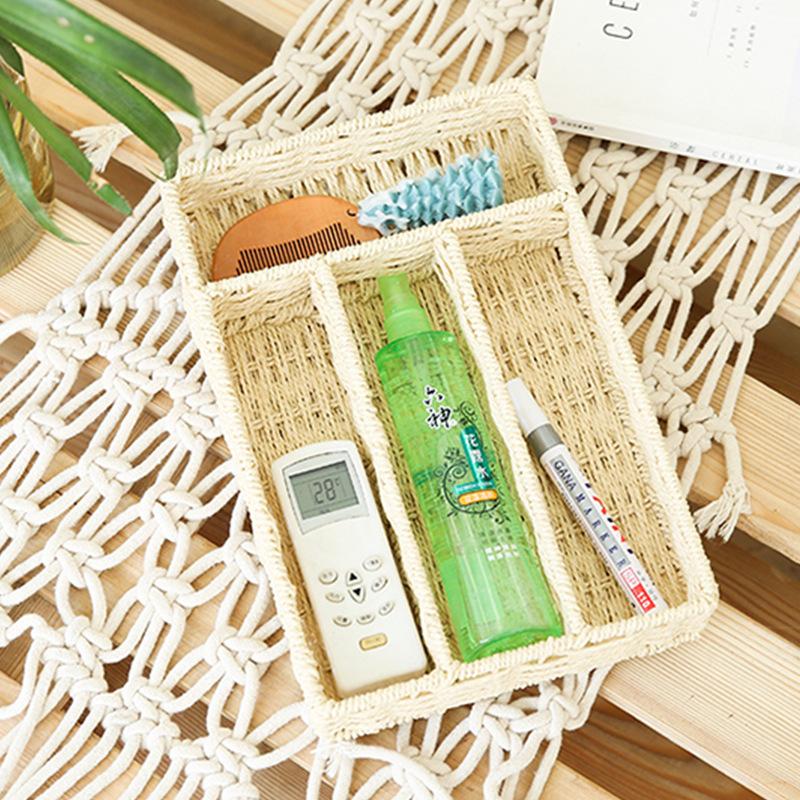 Woven Storage Baskets Desktop Sundries Storage Box Paper Rope Woven Toy &Snack Storage Bin Cosmetics Organizer Home Decorative