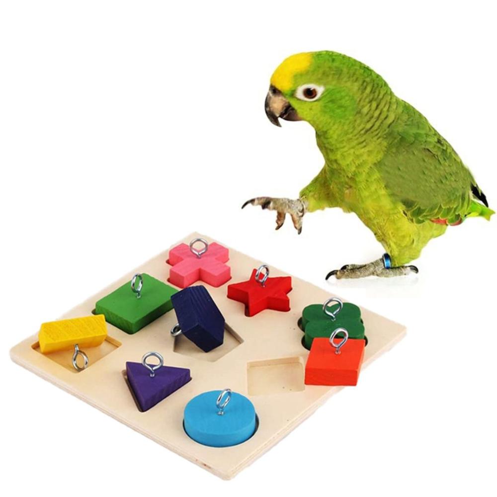 Lovebirds Pet Colorful Interactive Playing DIY Intelligence Block Puzzles Wooden Bird Toys Parrot