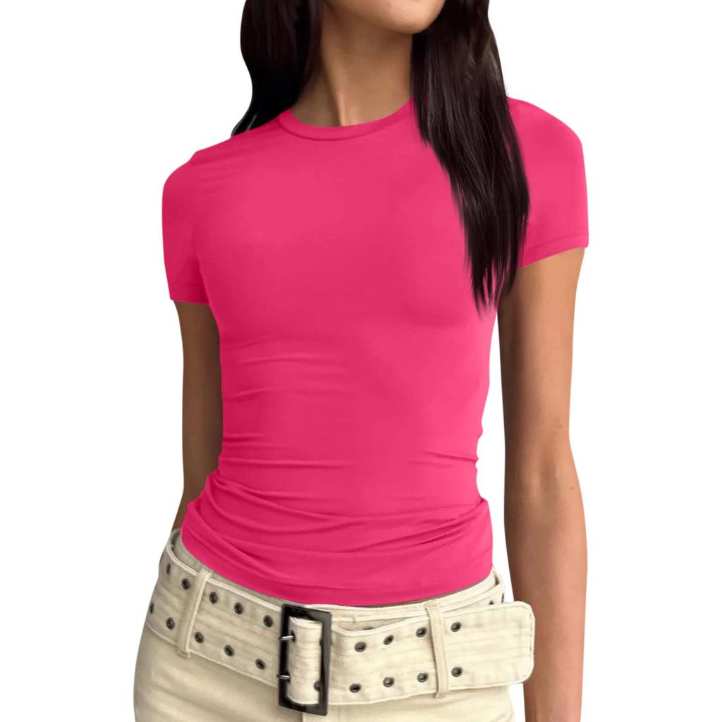 נשים שרוול קצר סוילד סקסי חמוד טי Slim Fit Tight Crop-Top חולצה
