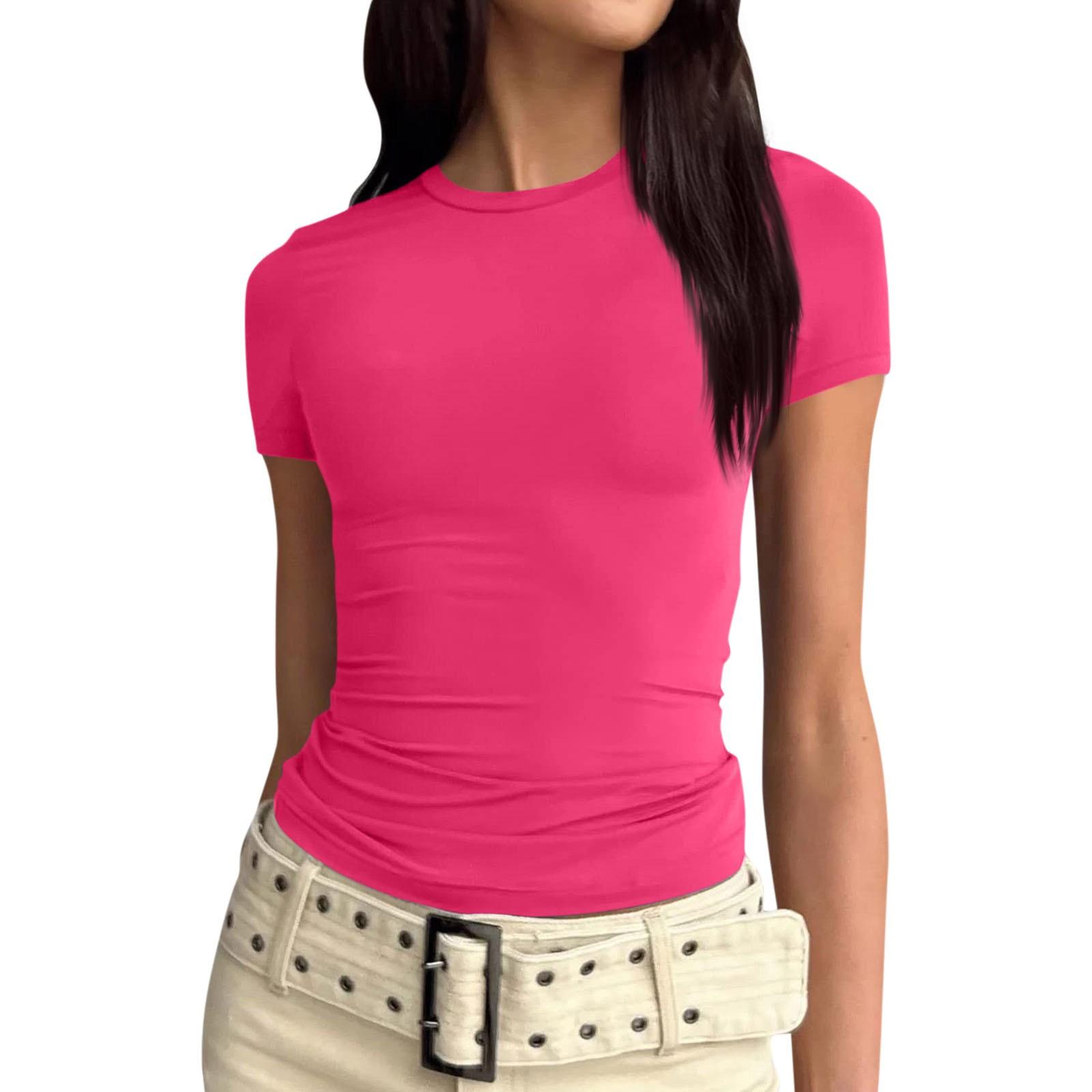 

Женская однотонная сексуальная симпатичная футболка с коротким рукавом, облегающая облегающая футболка с укороченным топом L