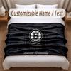 Boston Bruins Printed Flannel Blanket Custom Name Text Soft Warm Throw For Bedroom Holiday Gift