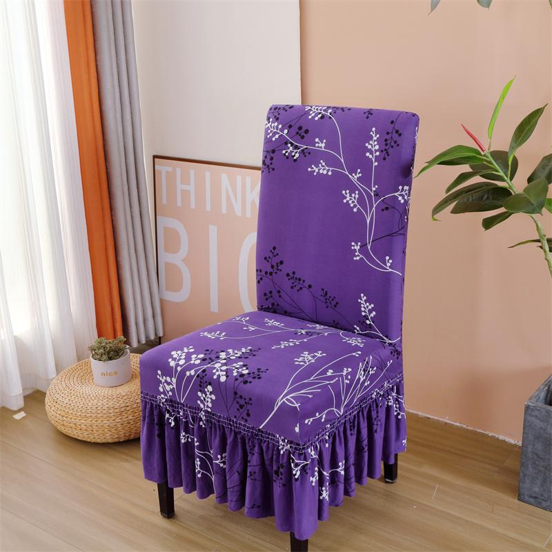1 Stück Bedruckte elastische Esszimmerstuhlhusse mit Schürze Dehnbare Überwürfe für Esszimmer Hochzeit Hotel Bankett