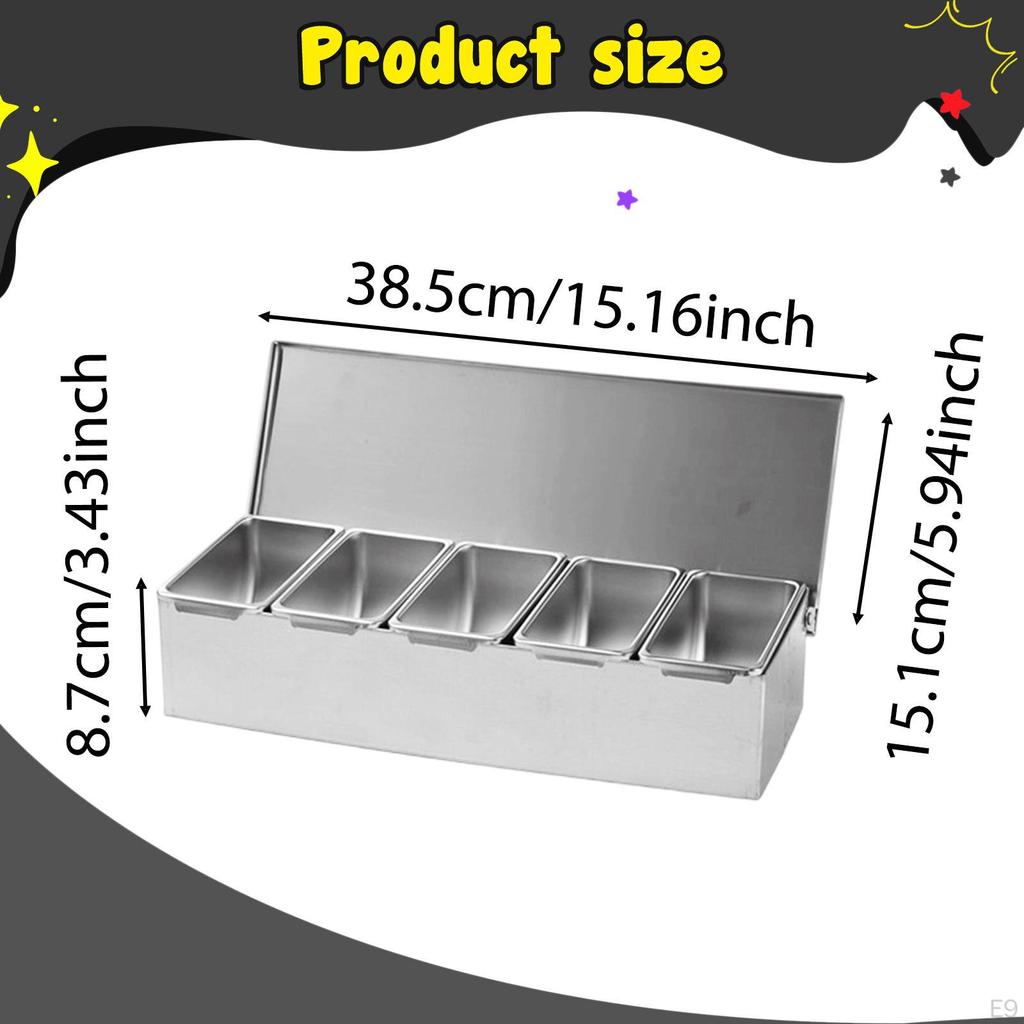 Condiment Server Stainless Steel Kitchen Organizer Tray Seasoning Box Dispenser Spice Container
