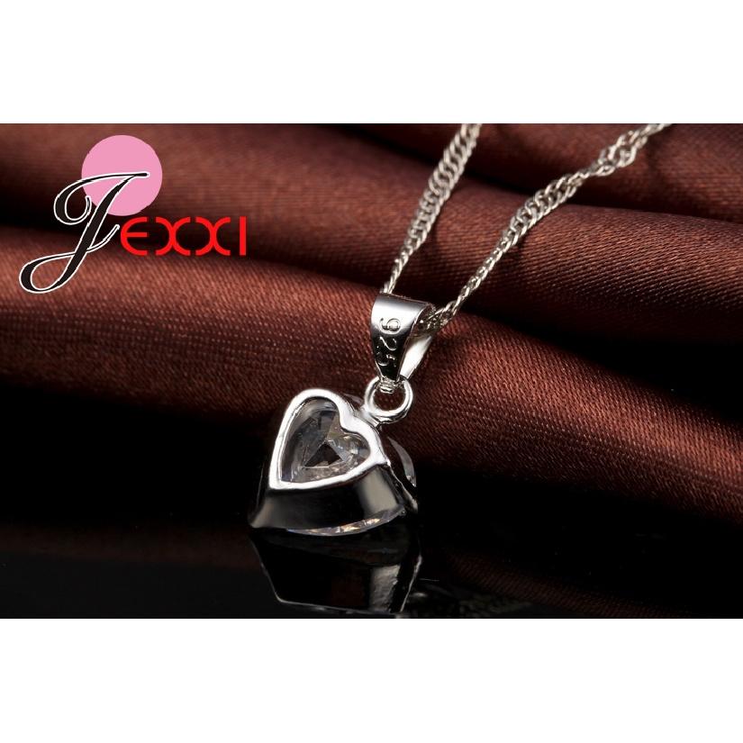 Precious Gift Lady's Best Love 925 Sterling Silver Heart Shape Jewelry Set Water Wave Necklace Drop Earrings Fashion Jewelry