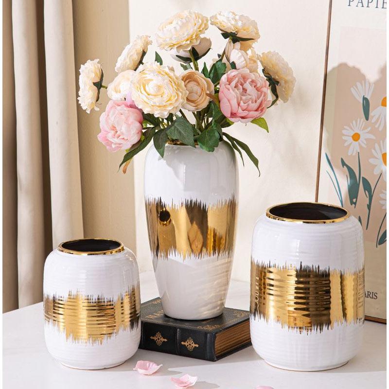 Ceramic Golden Vase Geometric Pattern Porcelain Storage Tank Ginger Jar Ceramic Crafts Ornament Home Decoration Accessories