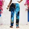 Women Plus Size Loose Straight Leg Long Pants Blue Gold Marble Printed With Pockets