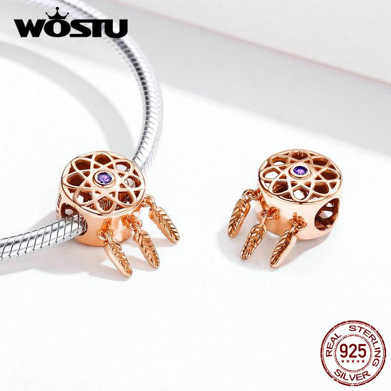 WOSTU Forever & Always Beads 100% 925 Silver Rose Gold Charm Fit Bracelet Pendant DIY Jewelry Making