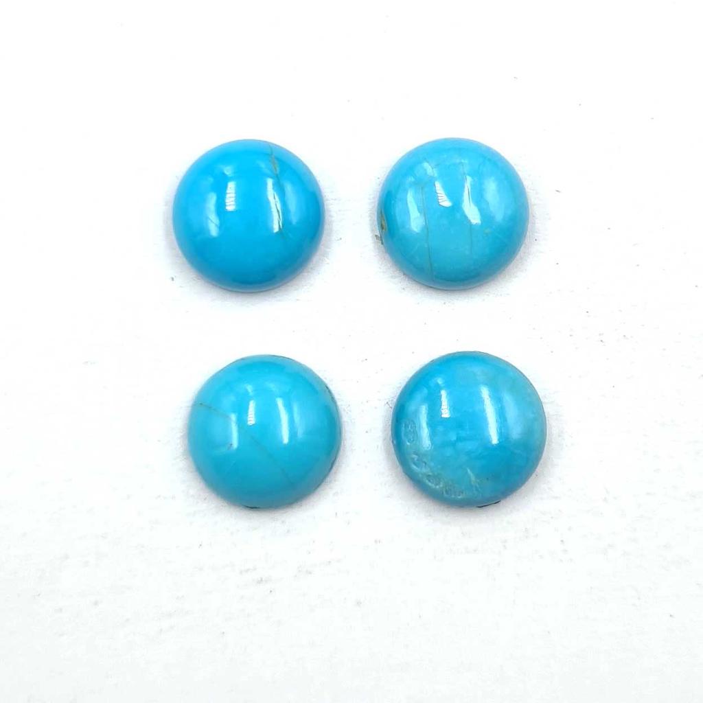Natürlicher Sleeping Beauty Türkis Runder Cabochon Lose Edelsteine 4 Stück 10 MM 12 CT Für Schmuckherstellung