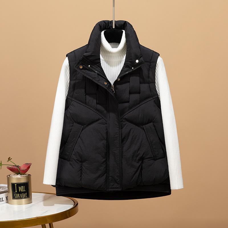 

Жилет большого размера из хлопка для женщин, осень-зима, свободный воротник-стойка, хлопковые плечи, безрукавка, модный жилет 2XL чёрный