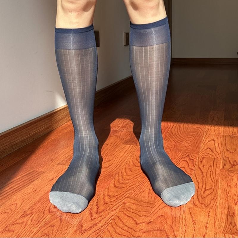 Herren Business-Anzugsocken Feines Streifenmuster Bequeme Passform Nylonstrümpfe für Formelle Anlässe und Bürokleidung