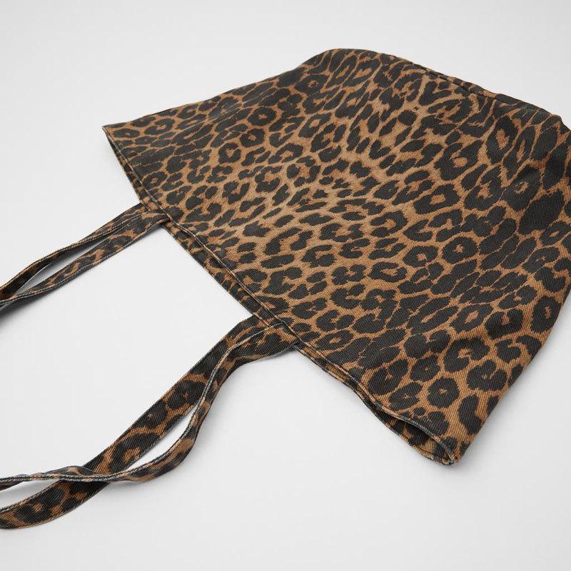 Z Women'S Bag Fashionable Versatile Leopard Print Printed Fabric Large Capacity Shoulder Portable Shopping Bag
