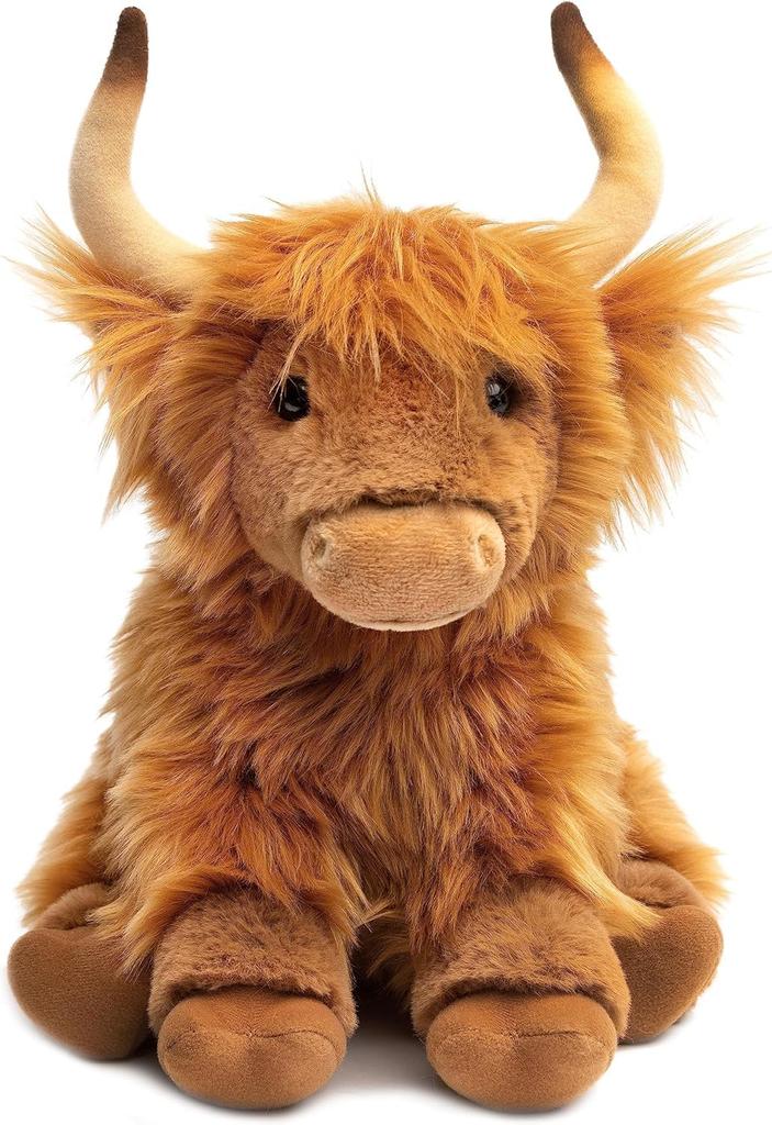 [VIAHART] Highland Cow "Henry" Plush Toy – Brown, Size M (Approx. 29 cm), Soft and Fluffy Cow Plush, Hand Washable