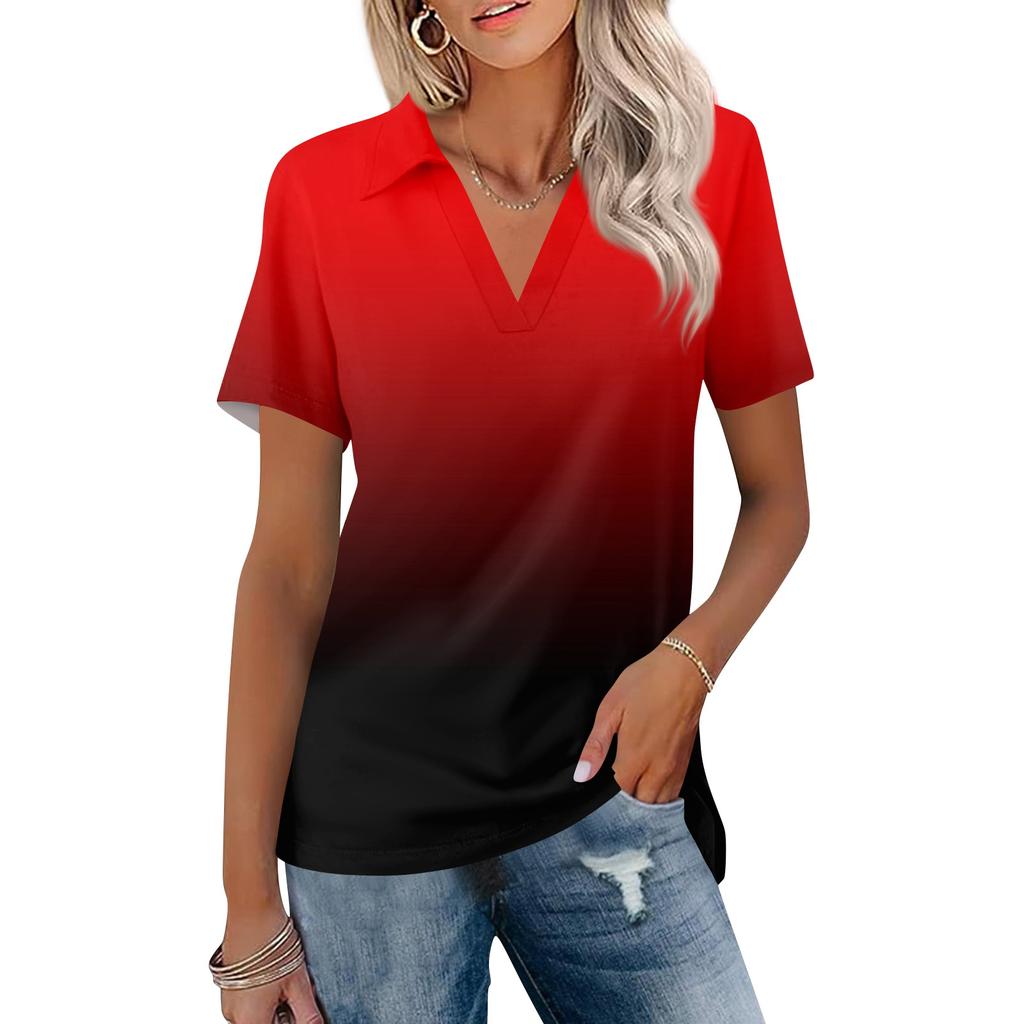 Women's Fashion Casual Lapel Short Sleeve Color Shirt Women's Up Tops