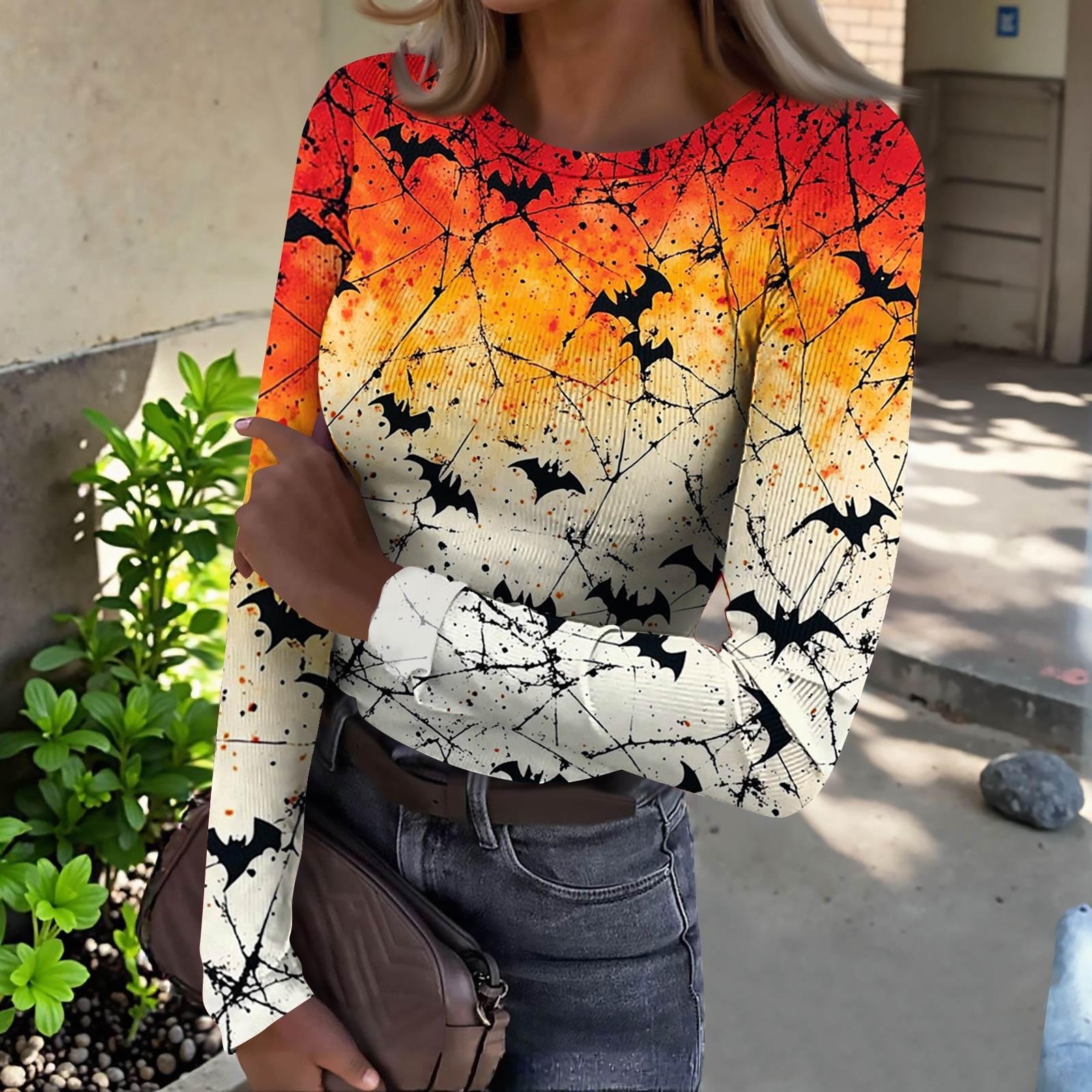 

Женская футболка с облегающим низом, модная повседневная с градиентным принтом, пуловер с круглым вырезом и длинными рукавами M