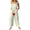 Women's Valentine's Day Printed Casual Loose Retro Cotton Linen Overalls With Pockets