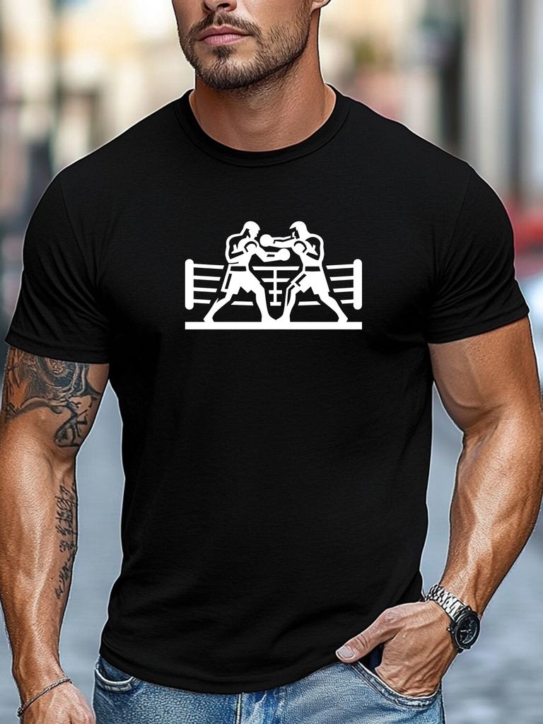 Boxing Match Fighters Silhouette Sport Graphic Unisexs Cotton Crew Neck Tee Short Sleeve Loose Casual Daily Street Male Wear Top