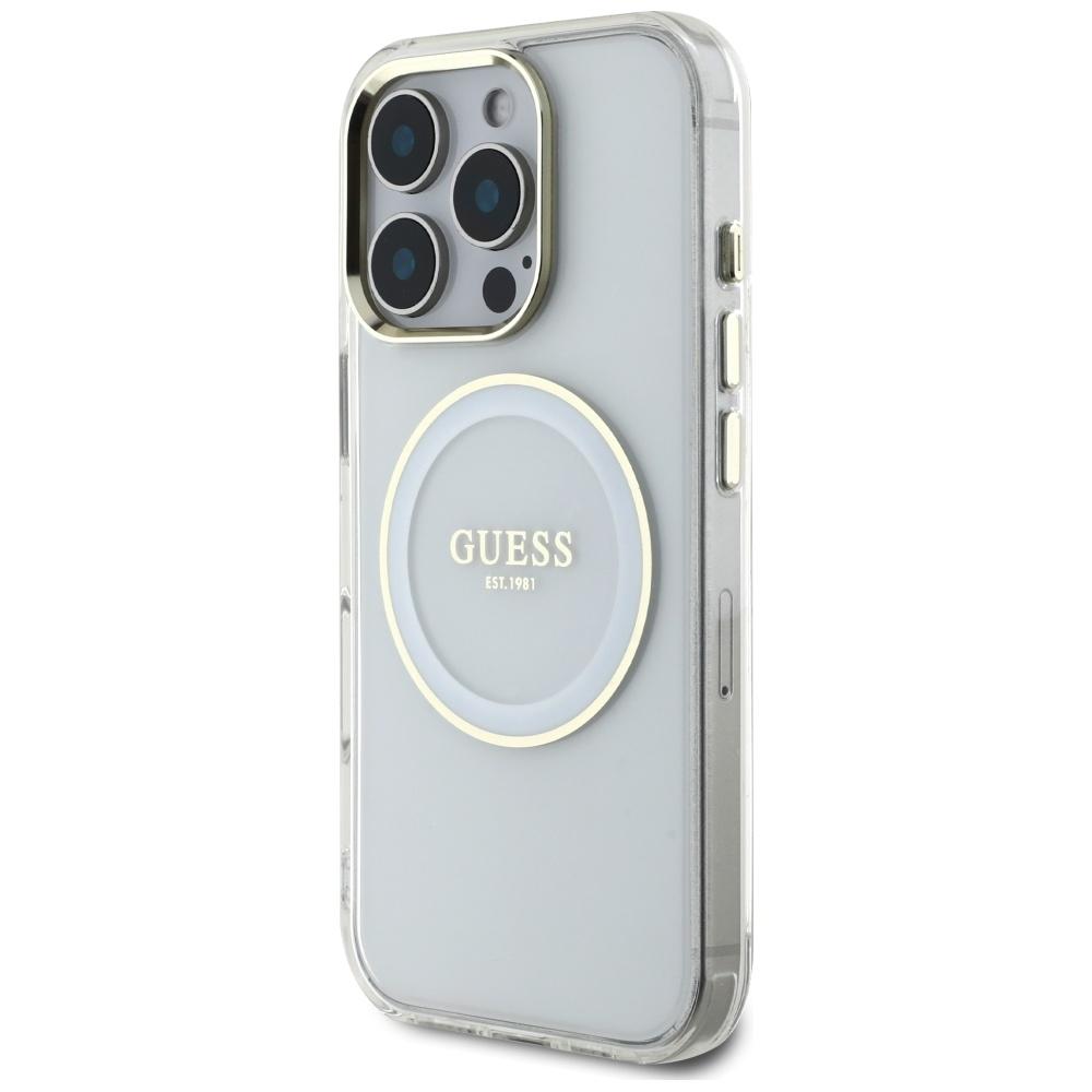 Etui Guess Iml Metal Colored Circle      Classic Logo Magsafe Do Iphone 16 Pro Biały