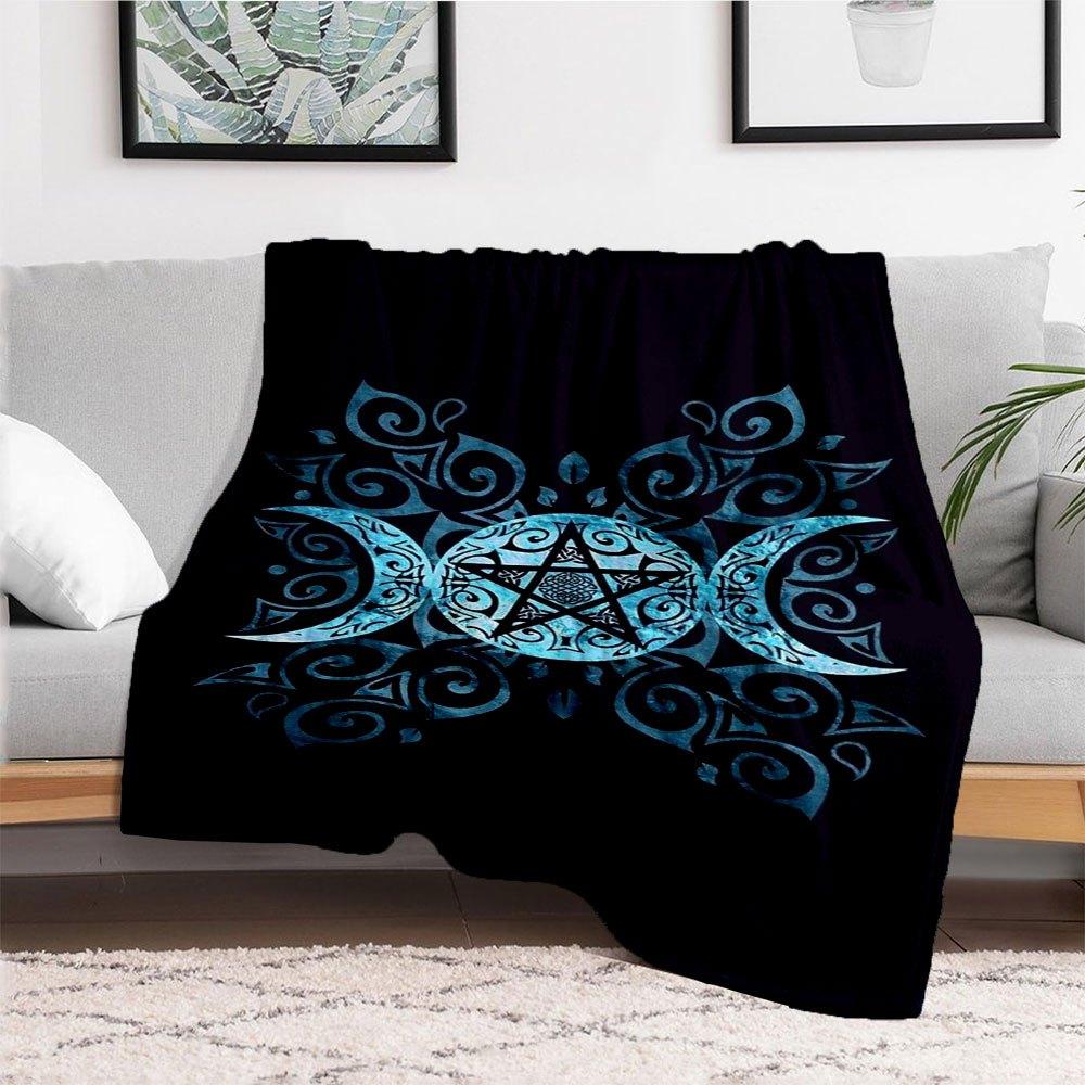 Blue Moon Pentagram Mandala Art Print Poster Wall DecorBlanket Flannel Throw Blanket for Sofa, Bed, Travel, Camping, Office