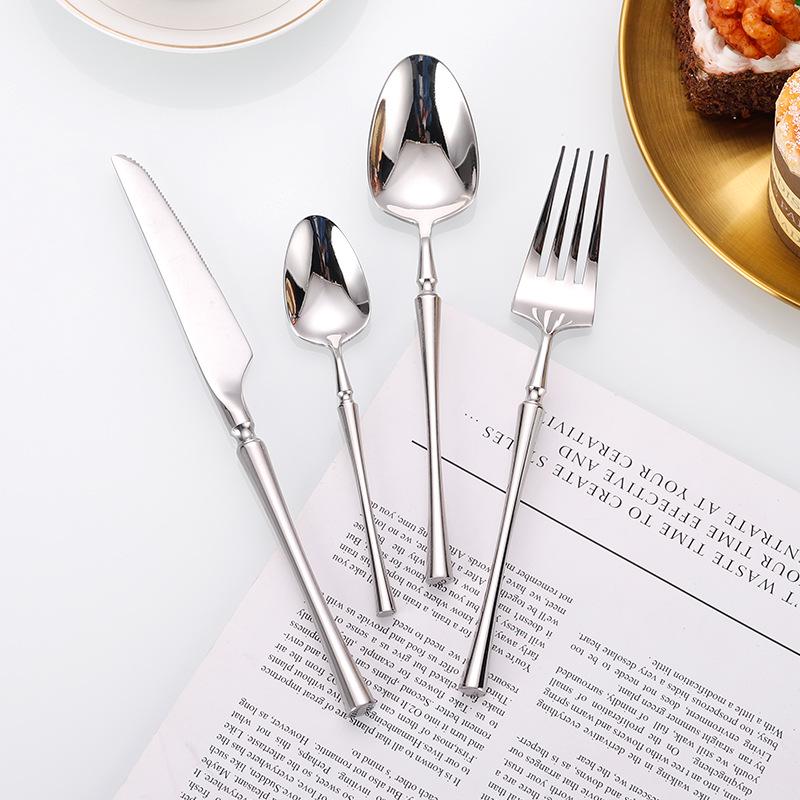 Stainless Steel Small Waist Cutlery Set: Steak Knife, Fork, Dessert Spoon, Mirror Finish.