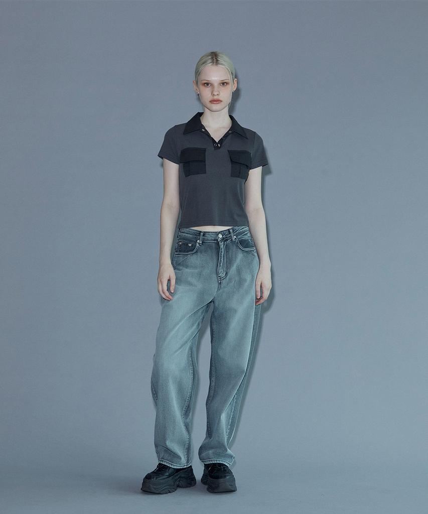 PINBLACK Flap Pocket Short Sleeve T-Shirt Gray