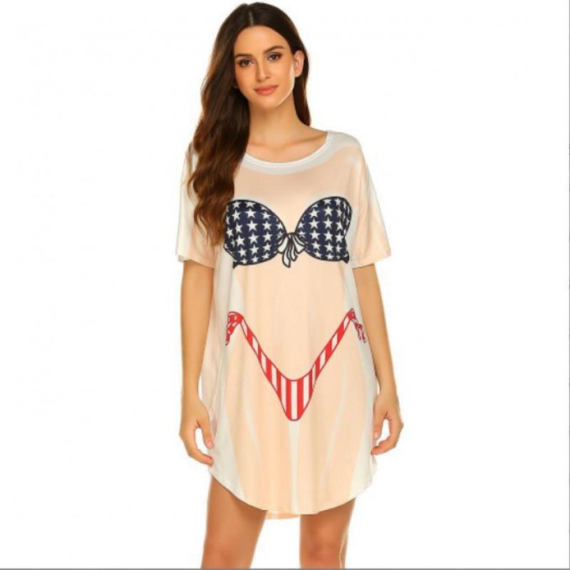 T-shirt Grafica con Fantasia Bikini per Donna Estate Spiaggia Casual Vestibilità Larga Top