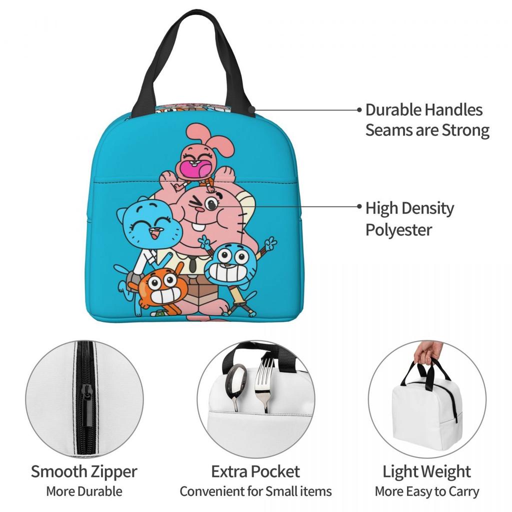 Die erstaunliche Welt von Gumball Isolierte Lunchtasche für Damen Kinder Auslaufsichere Lebensmittelboxen Thermische Lunchbox Tragetasche