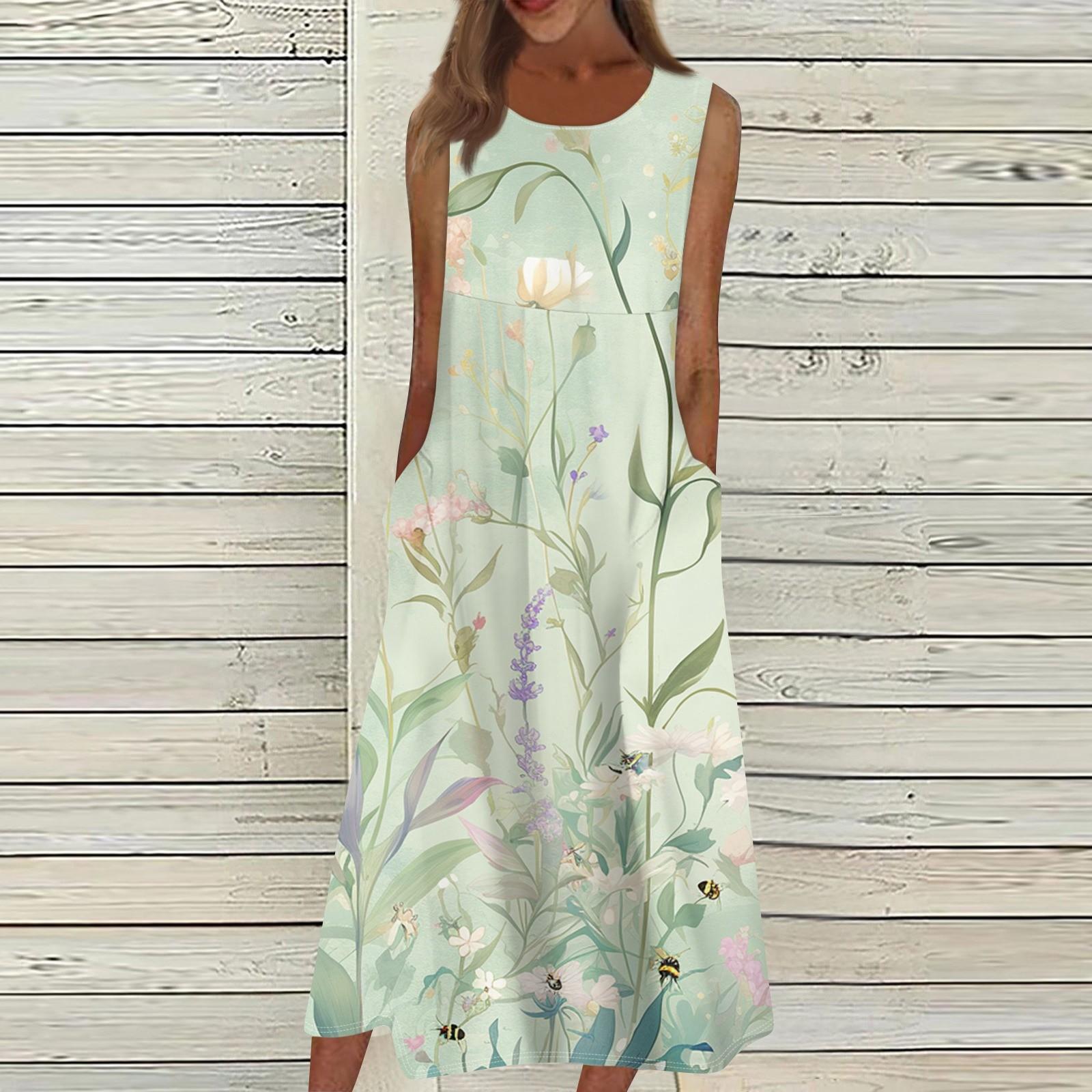 

Жен. Повседневные платья с принтом Круглый вырез Классический Классический На открытом воздухе Повседневные Без рукавов Свободные платья XL