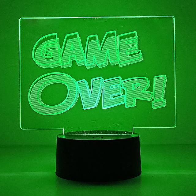 Gameover 3D Night Lamp Gaming Room Desk Setup Lighting Decor on The Table Game Console Icon Logo Sensor Light for Kids Gift