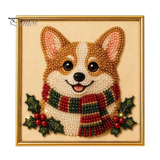 Winterwunderland Kreativaktivitäten Weihnachten Kunst-Kit mit künstlichen Perlen, Xmas Hut Katze Hund Malerei DIY Themenprojekte 3D Welpen Perlen Bastel-Kit für Erwachsene,