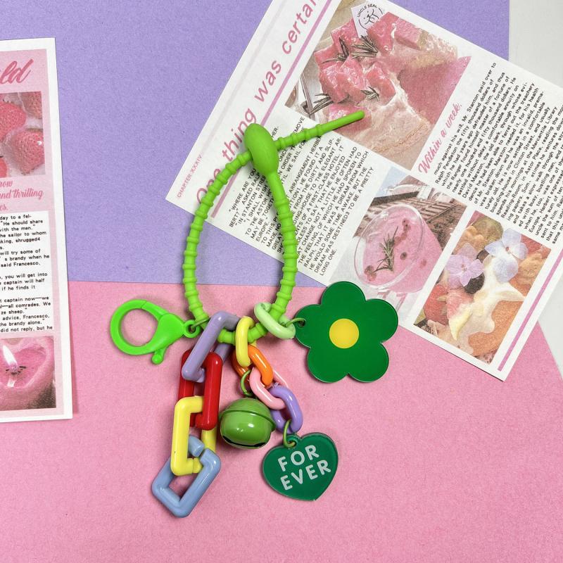 1 Piece Cute Little Flower Key Ring Creative Candy Color Flower Heart Keychain Bag Pendant Accessories
