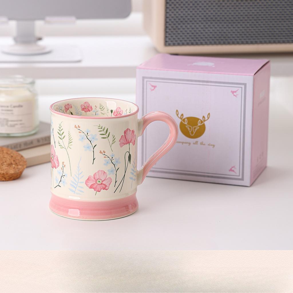 Flowery High End Ceramic Water Cup  High Looking Breakfast Cup  New Simple Mug  Souvenir Drinking Cup