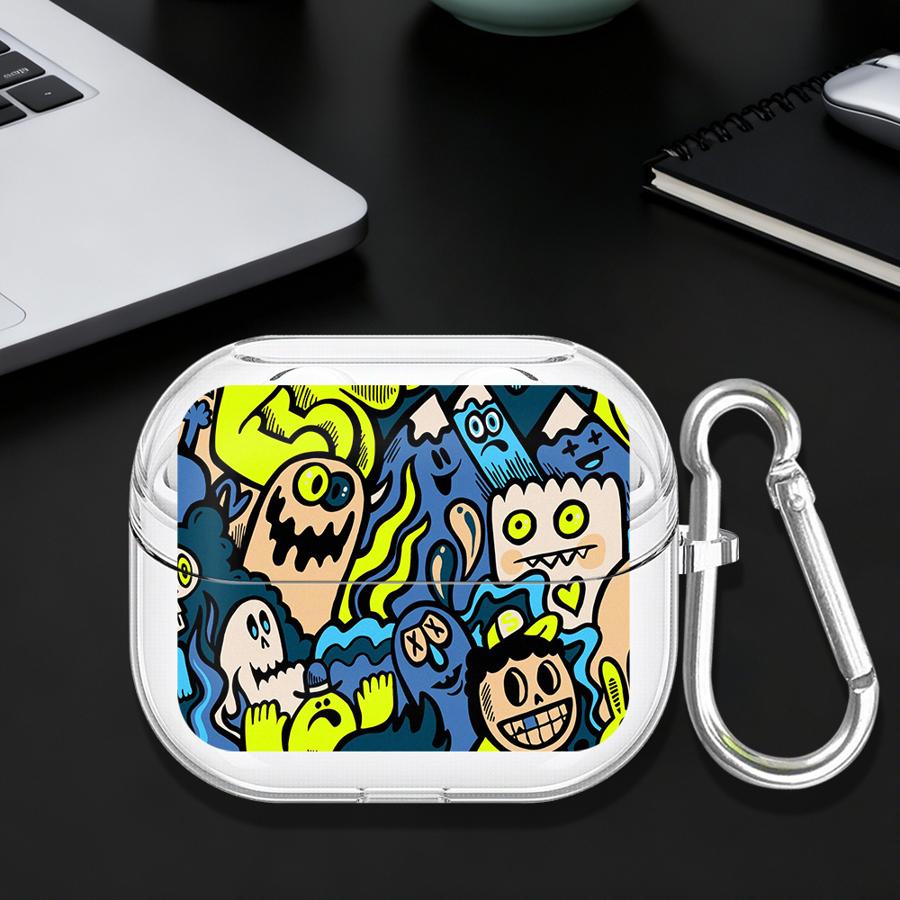 Case For Samsung Galaxy Buds 4Pro 3 FE 4 Pro 3Pro 2Pro 2 Live Clear Earphone Cases Cover With Hook Cartoon Graffiti Monster
