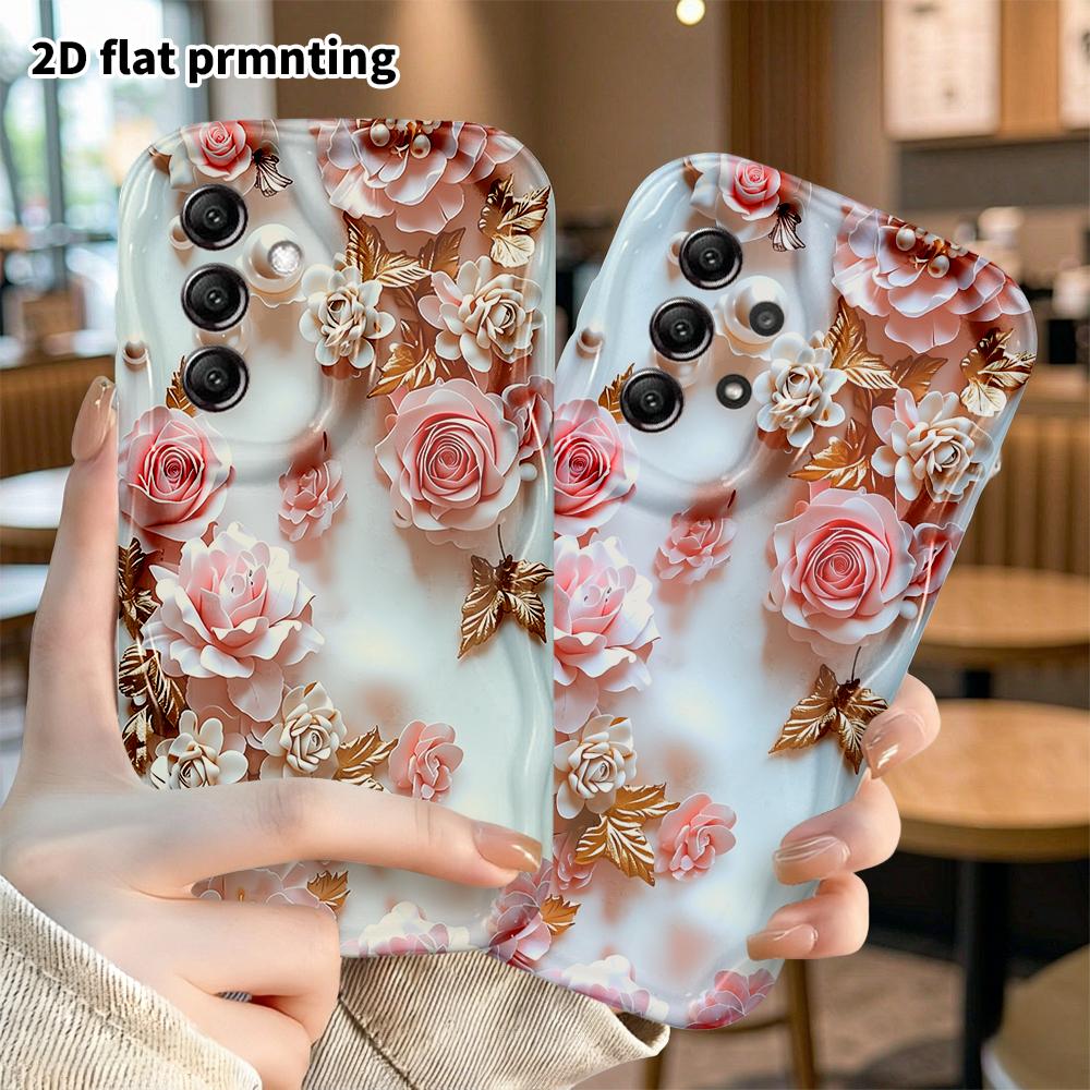 Phone Case: 2D flat, suitable for Samsung Galaxy A34 A35 M05 M06 S20 S22 S21 FE Plus 5G protective case, pink and white rose, perfect holiday gift for