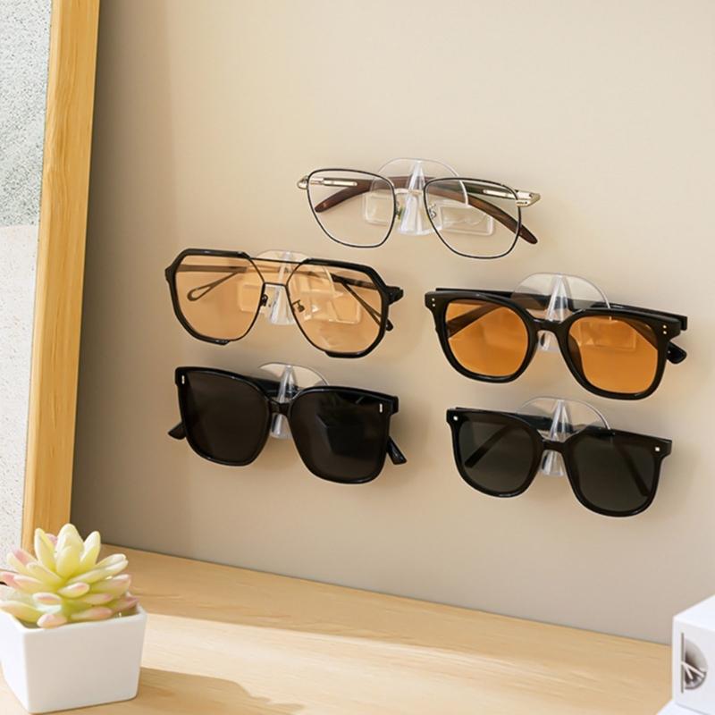 Pack of 8 Transparent Sticker Adhesive Glasses Stands Wall Mounted No Drilling Required for Organized Sunglasses Storage Display