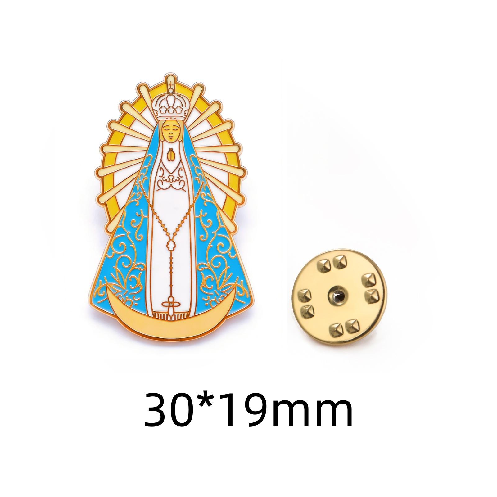 Stainless Steel Our Lady of Lujan Brooch UV Printed Our Lady of Solitude Brooch Blessed Mary Mother Catholic Jewelry