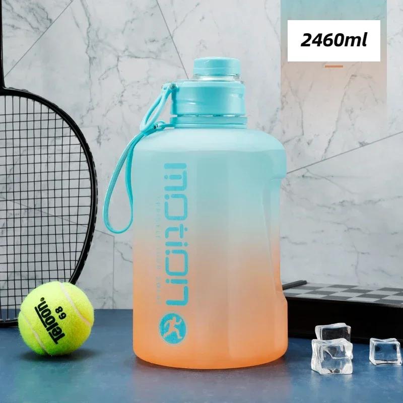 Large Capacity Sports Water Bottle Gradient Kettle with Scale Fitness Outdoor Sports Plastic Cup Anti-fall Frosted Water Bottle